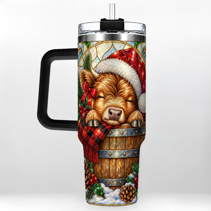 #pl[40oz|Black] Stained Glass Cow 40oz Tumbler with Handle, Christmas Travel Cup