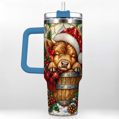 #pl[40oz|Blue] Stained Glass Cow 40oz Tumbler with Handle, Christmas Travel Cup