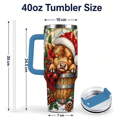 #pl[40oz|Blue] Stained Glass Cow 40oz Tumbler with Handle, Christmas Travel Cup
