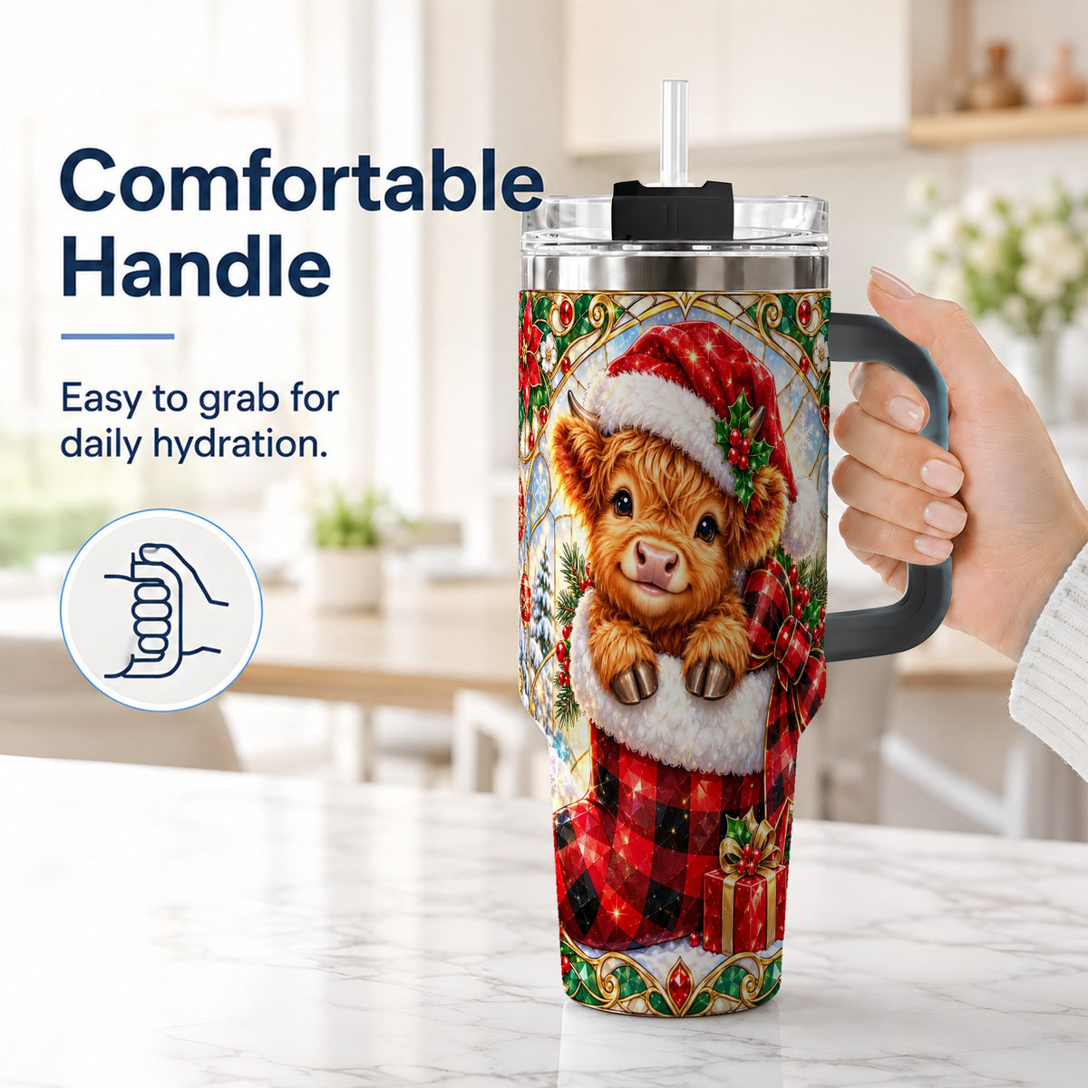 #pl[40oz|Black] Highland Cow 40oz Tumbler, Christmas Tumbler, Stainless Steel Travel Cup