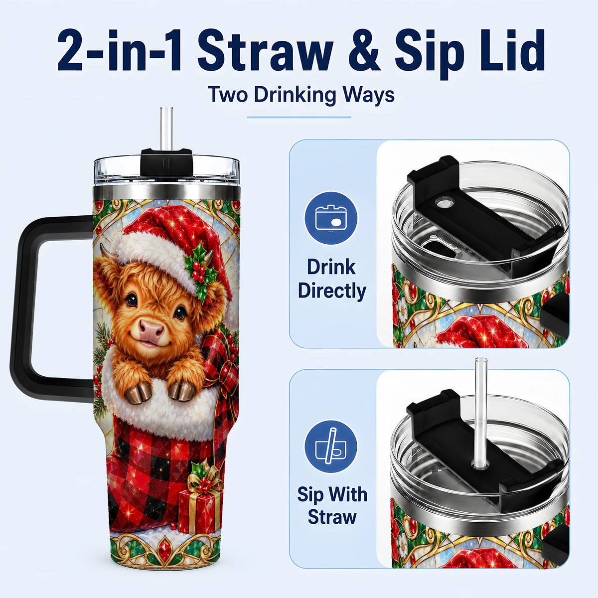 #pl[40oz|Black] Highland Cow 40oz Tumbler, Christmas Tumbler, Stainless Steel Travel Cup
