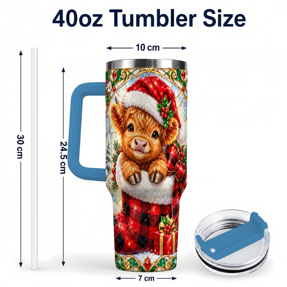 #pl[40oz|Blue] Highland Cow 40oz Tumbler, Christmas Tumbler, Stainless Steel Travel Cup