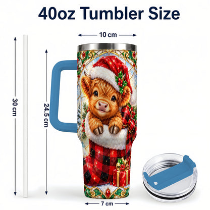 #pl[40oz|Blue] Highland Cow 40oz Tumbler, Christmas Tumbler, Stainless Steel Travel Cup