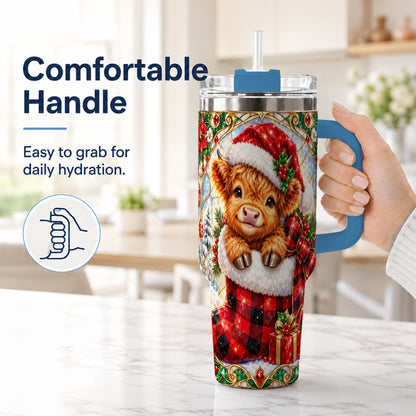 #pl[40oz|Blue] Highland Cow 40oz Tumbler, Christmas Tumbler, Stainless Steel Travel Cup
