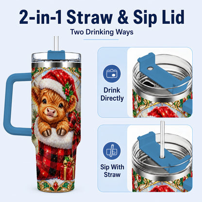 #pl[40oz|Blue] Highland Cow 40oz Tumbler, Christmas Tumbler, Stainless Steel Travel Cup