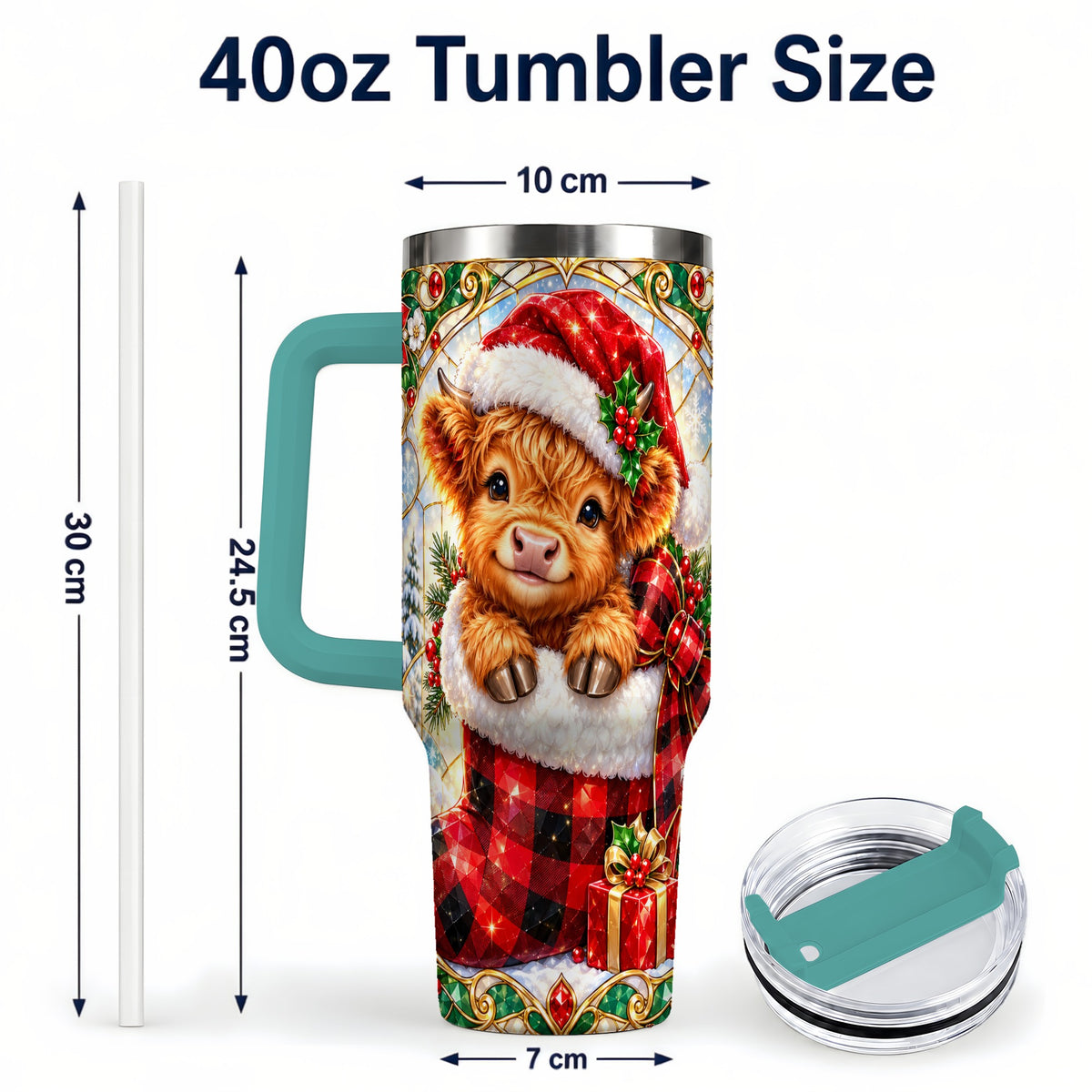 #pl[40oz|Green] Highland Cow 40oz Tumbler, Christmas Tumbler, Stainless Steel Travel Cup