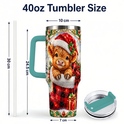 #pl[40oz|Green] Highland Cow 40oz Tumbler, Christmas Tumbler, Stainless Steel Travel Cup