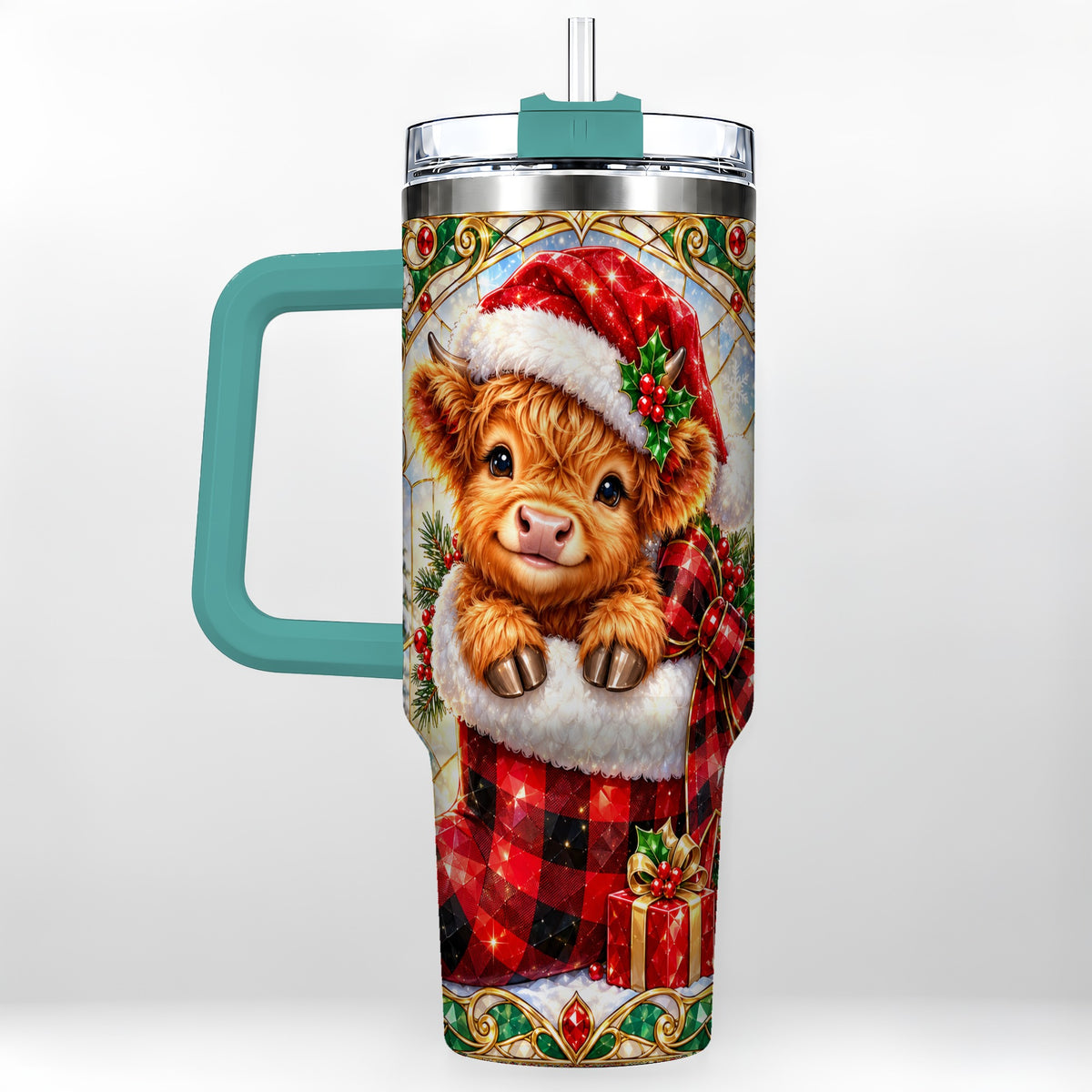 #pl[40oz|Green] Highland Cow 40oz Tumbler, Christmas Tumbler, Stainless Steel Travel Cup