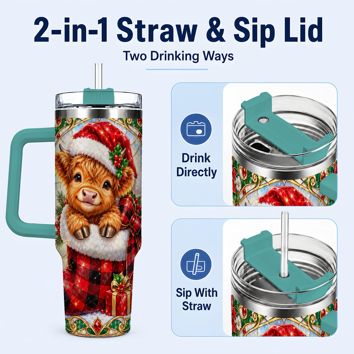 #pl[40oz|Green] Highland Cow 40oz Tumbler, Christmas Tumbler, Stainless Steel Travel Cup