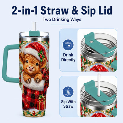 #pl[40oz|Green] Highland Cow 40oz Tumbler, Christmas Tumbler, Stainless Steel Travel Cup