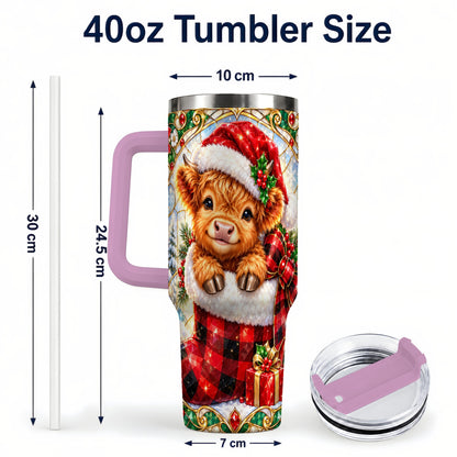 #pl[40oz|Pink] Highland Cow 40oz Tumbler, Christmas Tumbler, Stainless Steel Travel Cup