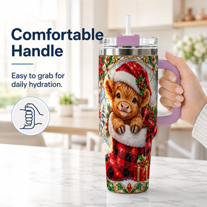 #pl[40oz|Pink] Highland Cow 40oz Tumbler, Christmas Tumbler, Stainless Steel Travel Cup