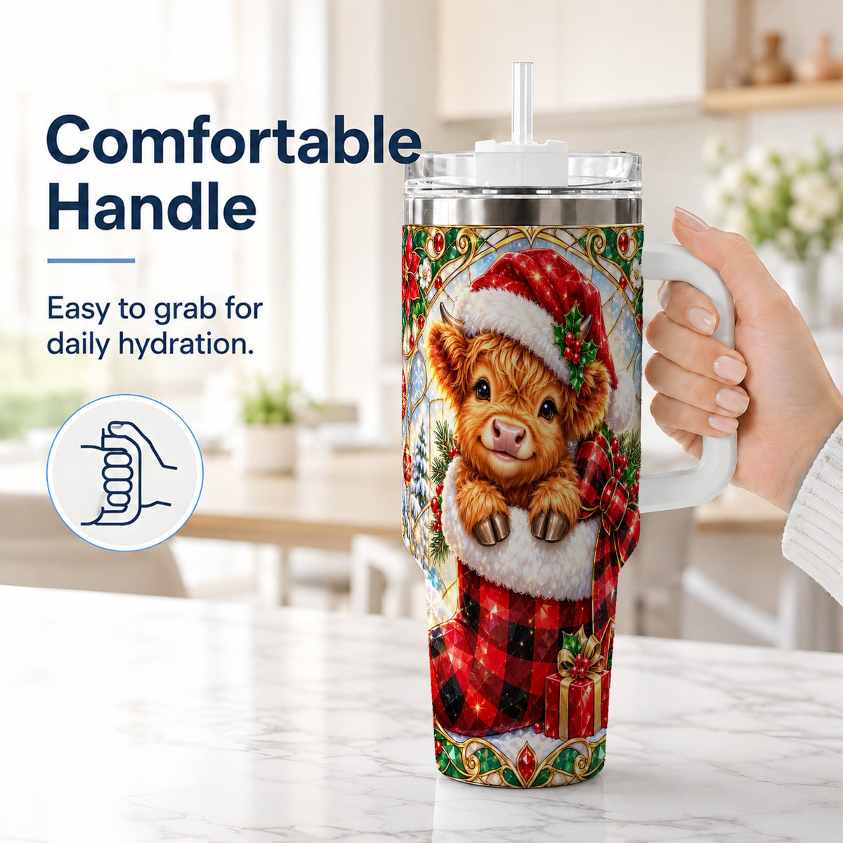#pl[40oz|White] Highland Cow 40oz Tumbler, Christmas Tumbler, Stainless Steel Travel Cup