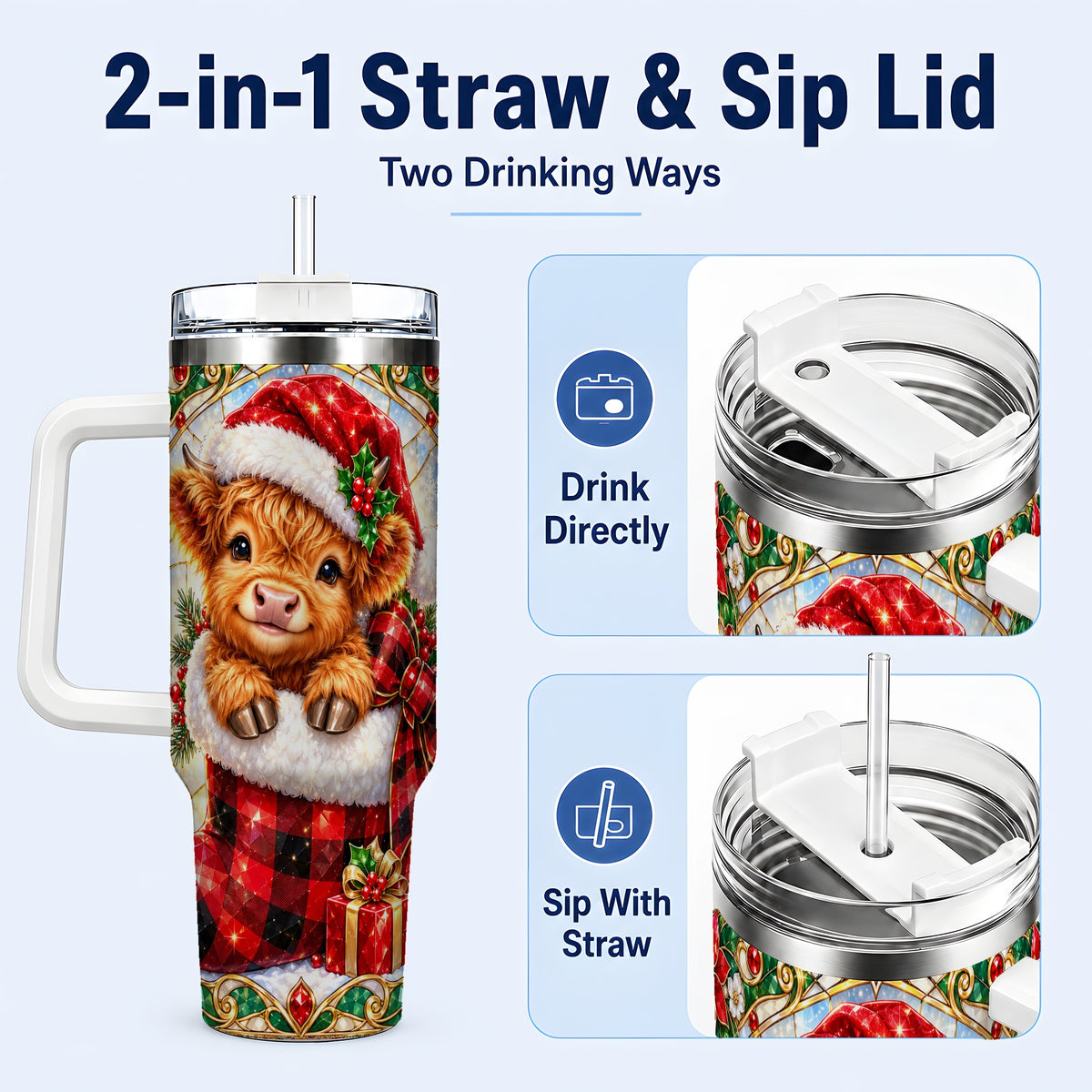 #pl[40oz|White] Highland Cow 40oz Tumbler, Christmas Tumbler, Stainless Steel Travel Cup