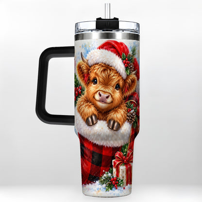 #pl[40oz|Black] Watercolor Cow 40oz Tumbler, Holiday Tumbler, Stainless Steel Travel Cup