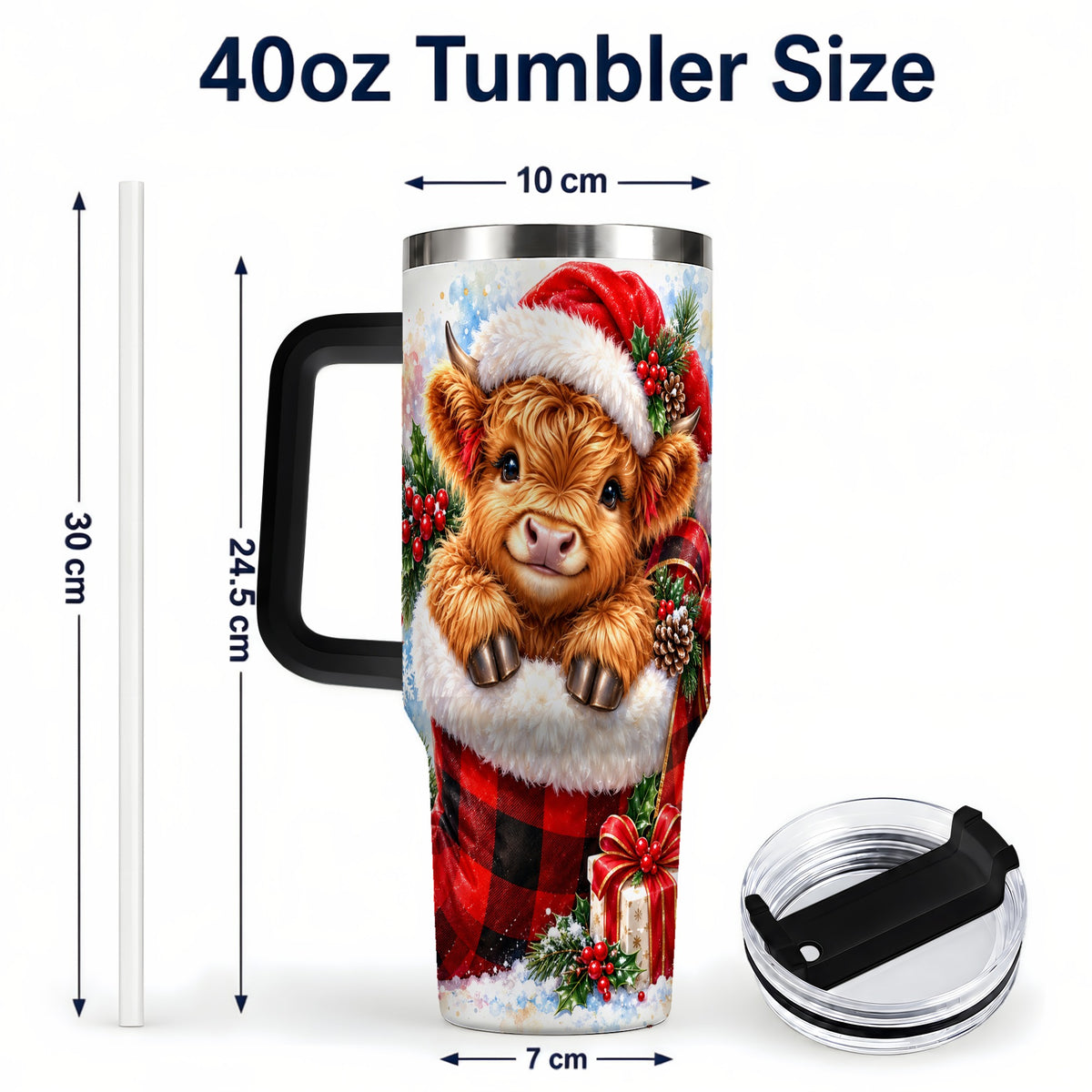 #pl[40oz|Black] Watercolor Cow 40oz Tumbler, Holiday Tumbler, Stainless Steel Travel Cup