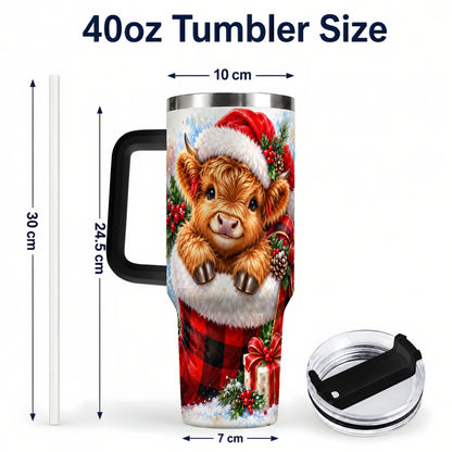 #pl[40oz|Black] Watercolor Cow 40oz Tumbler, Holiday Tumbler, Stainless Steel Travel Cup