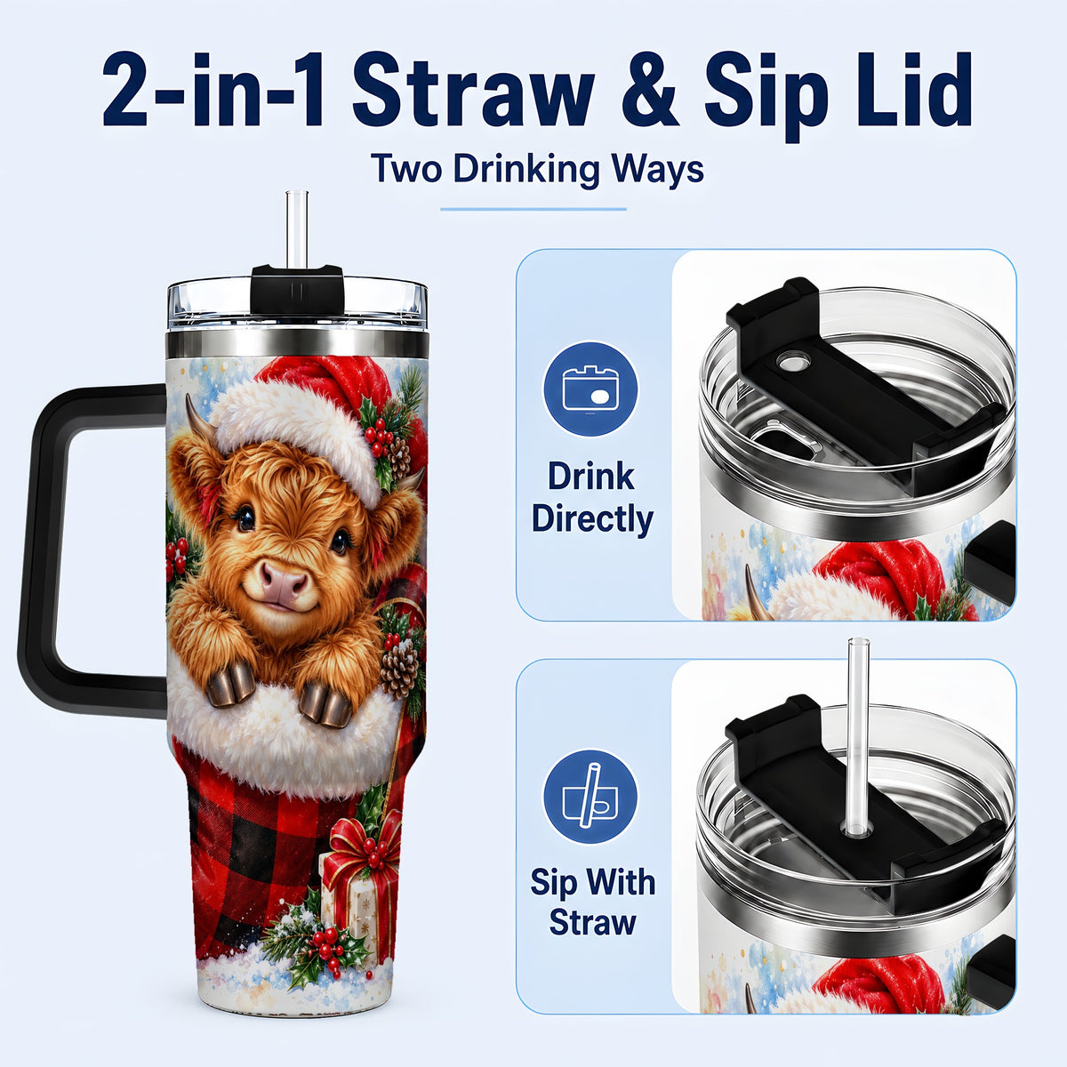 #pl[40oz|Black] Watercolor Cow 40oz Tumbler, Holiday Tumbler, Stainless Steel Travel Cup