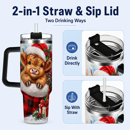 #pl[40oz|Black] Watercolor Cow 40oz Tumbler, Holiday Tumbler, Stainless Steel Travel Cup