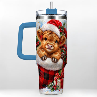 #pl[40oz|Blue] Watercolor Cow 40oz Tumbler, Holiday Tumbler, Stainless Steel Travel Cup