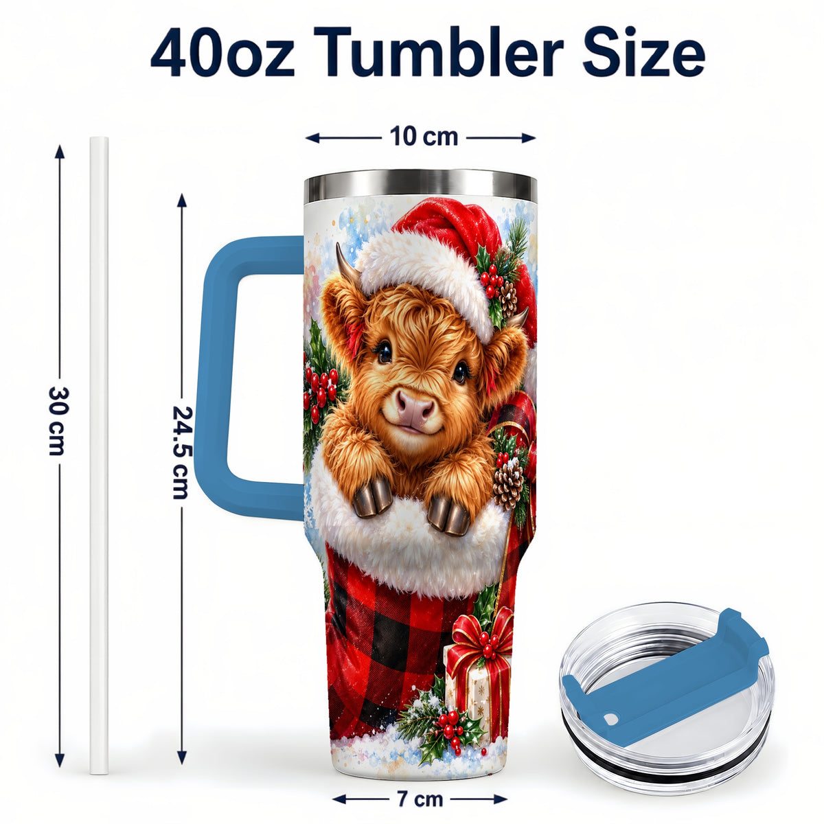 #pl[40oz|Blue] Watercolor Cow 40oz Tumbler, Holiday Tumbler, Stainless Steel Travel Cup