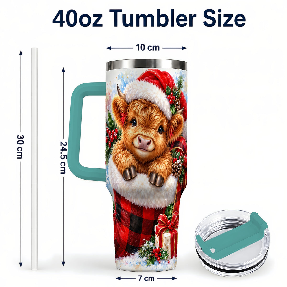 #pl[40oz|Green] Watercolor Cow 40oz Tumbler, Holiday Tumbler, Stainless Steel Travel Cup