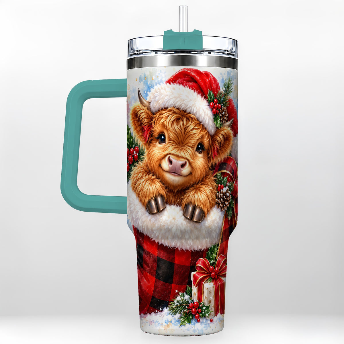 #pl[40oz|Green] Watercolor Cow 40oz Tumbler, Holiday Tumbler, Stainless Steel Travel Cup
