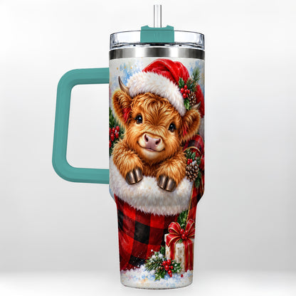 #pl[40oz|Green] Watercolor Cow 40oz Tumbler, Holiday Tumbler, Stainless Steel Travel Cup