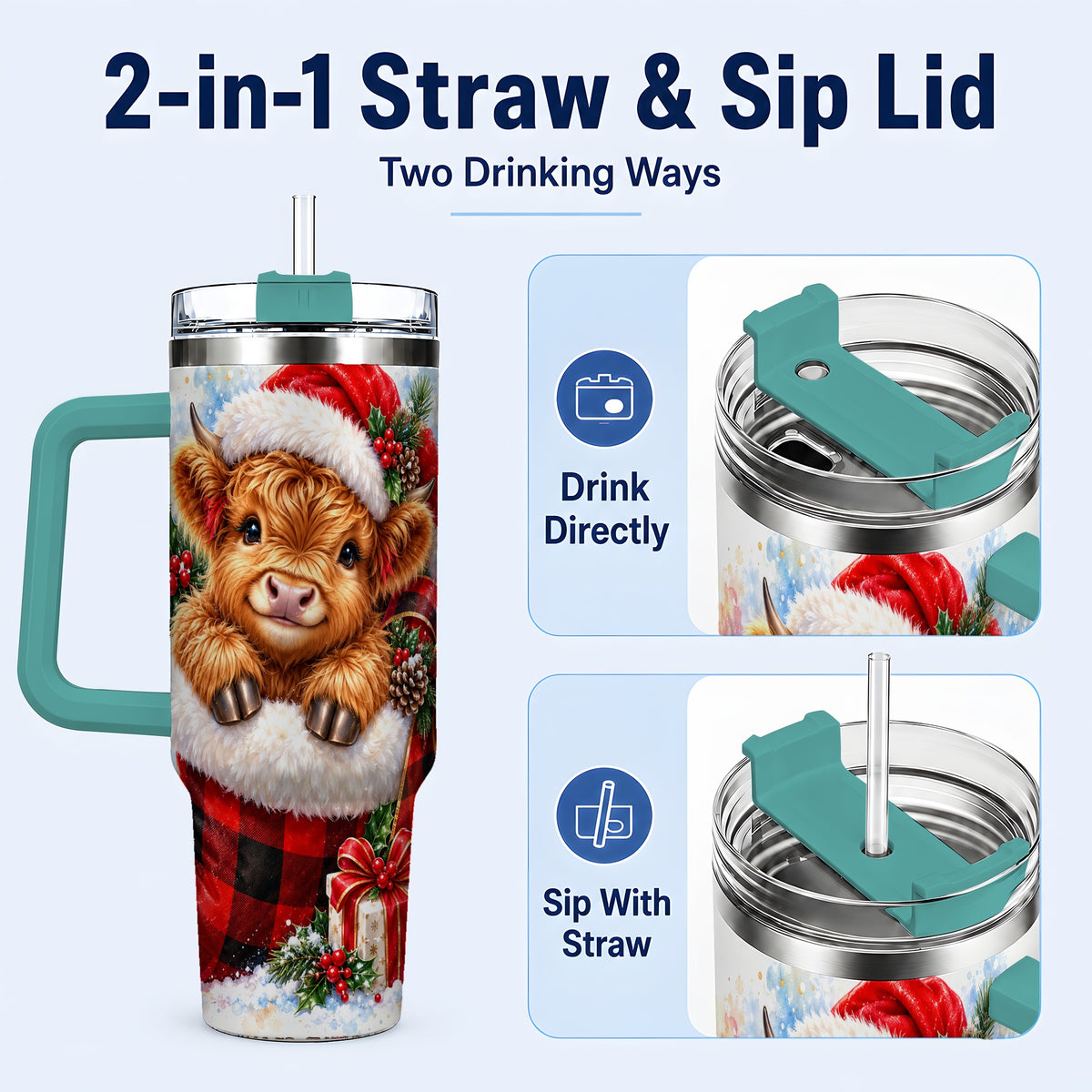 #pl[40oz|Green] Watercolor Cow 40oz Tumbler, Holiday Tumbler, Stainless Steel Travel Cup