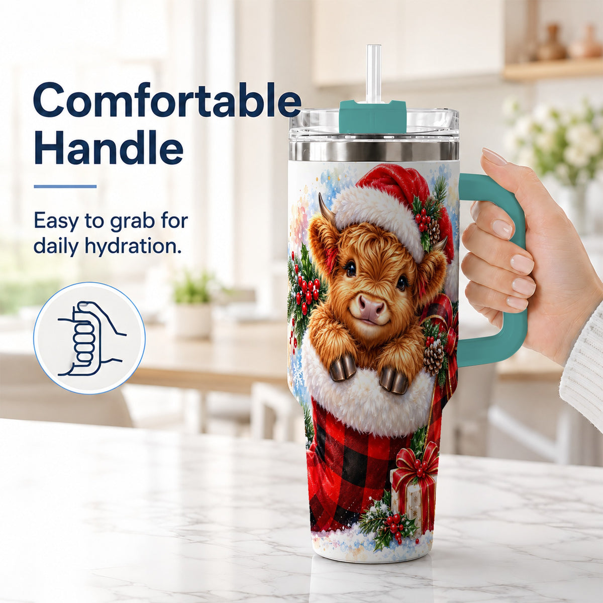 #pl[40oz|Green] Watercolor Cow 40oz Tumbler, Holiday Tumbler, Stainless Steel Travel Cup