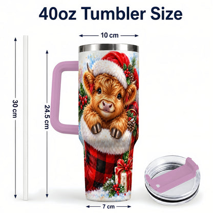#pl[40oz|Pink] Watercolor Cow 40oz Tumbler, Holiday Tumbler, Stainless Steel Travel Cup