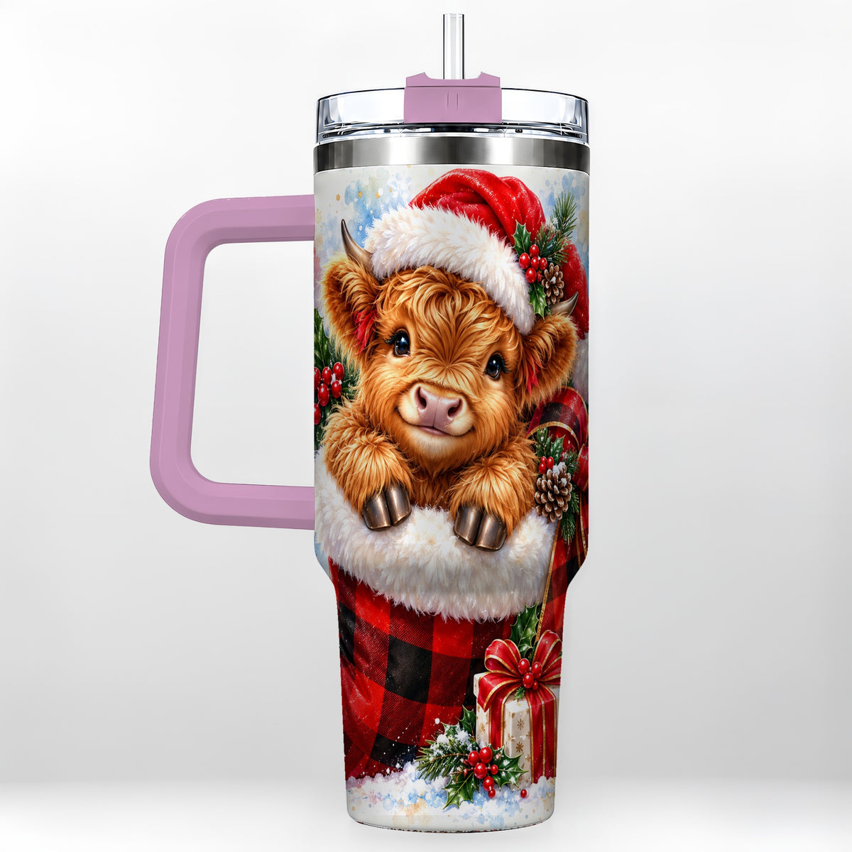 #pl[40oz|Pink] Watercolor Cow 40oz Tumbler, Holiday Tumbler, Stainless Steel Travel Cup