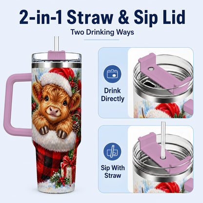 #pl[40oz|Pink] Watercolor Cow 40oz Tumbler, Holiday Tumbler, Stainless Steel Travel Cup
