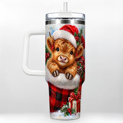 #pl[40oz|White] Watercolor Cow 40oz Tumbler, Holiday Tumbler, Stainless Steel Travel Cup