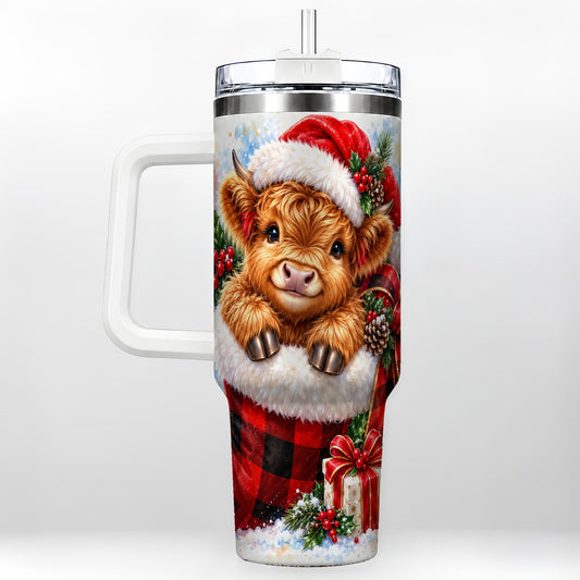 #pl[40oz|White] Watercolor Cow 40oz Tumbler, Holiday Tumbler, Stainless Steel Travel Cup