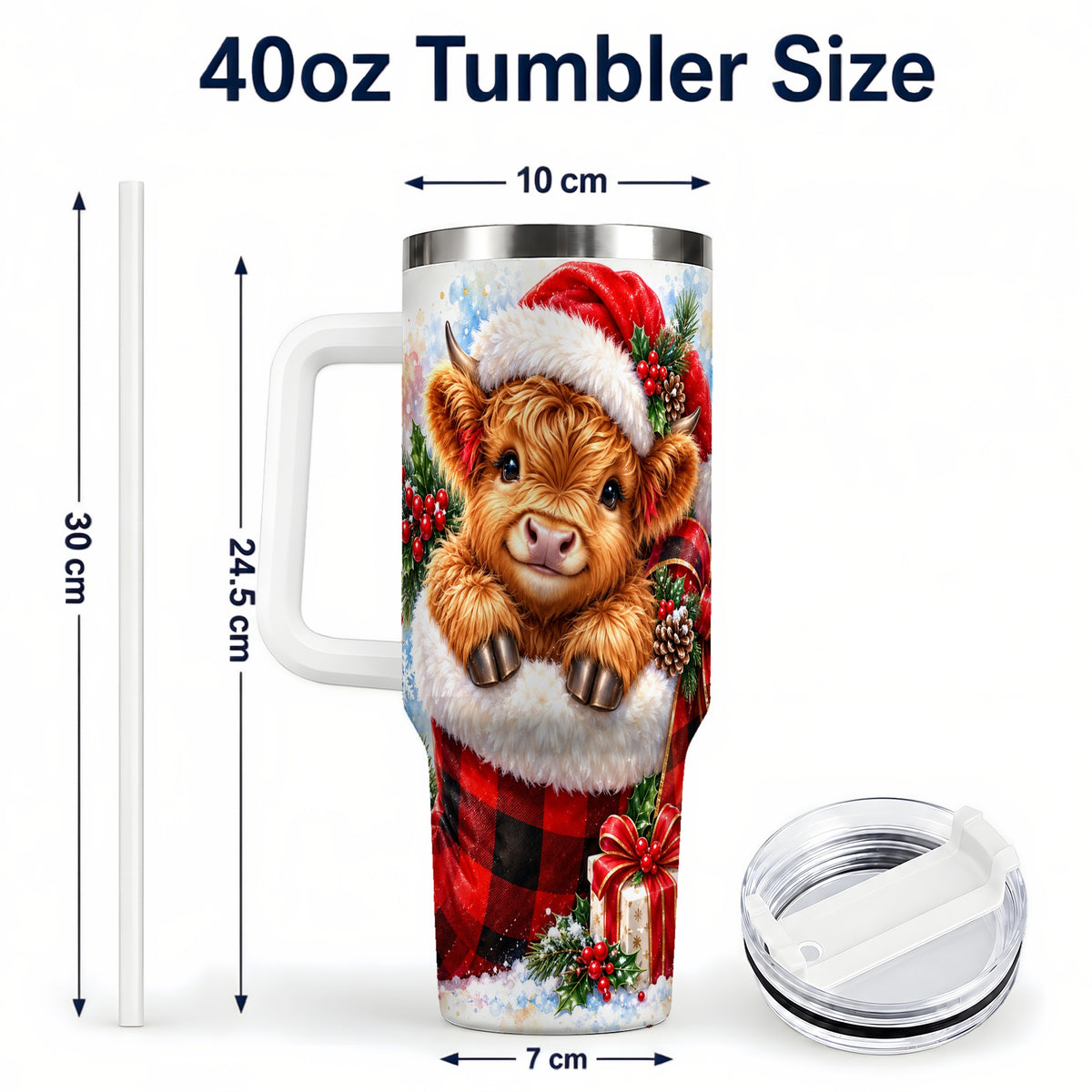 #pl[40oz|White] Watercolor Cow 40oz Tumbler, Holiday Tumbler, Stainless Steel Travel Cup