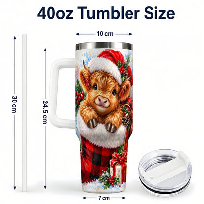 #pl[40oz|White] Watercolor Cow 40oz Tumbler, Holiday Tumbler, Stainless Steel Travel Cup