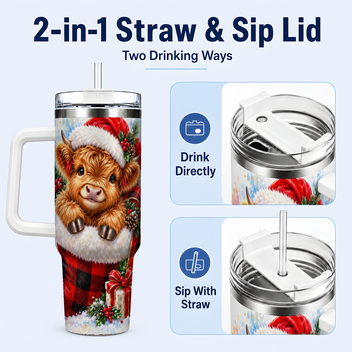 #pl[40oz|White] Watercolor Cow 40oz Tumbler, Holiday Tumbler, Stainless Steel Travel Cup