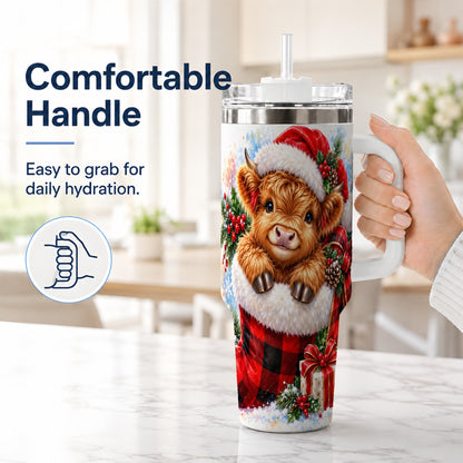 #pl[40oz|White] Watercolor Cow 40oz Tumbler, Holiday Tumbler, Stainless Steel Travel Cup
