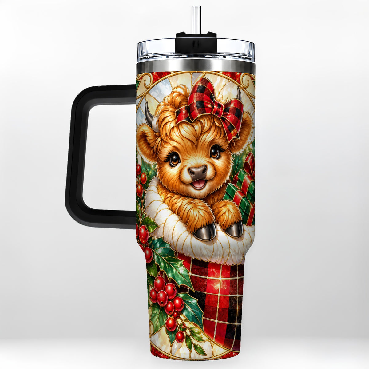 #pl[40oz|Black] Plaid Cow 40oz Tumbler, Christmas Tumbler, Stainless Steel Travel Cup