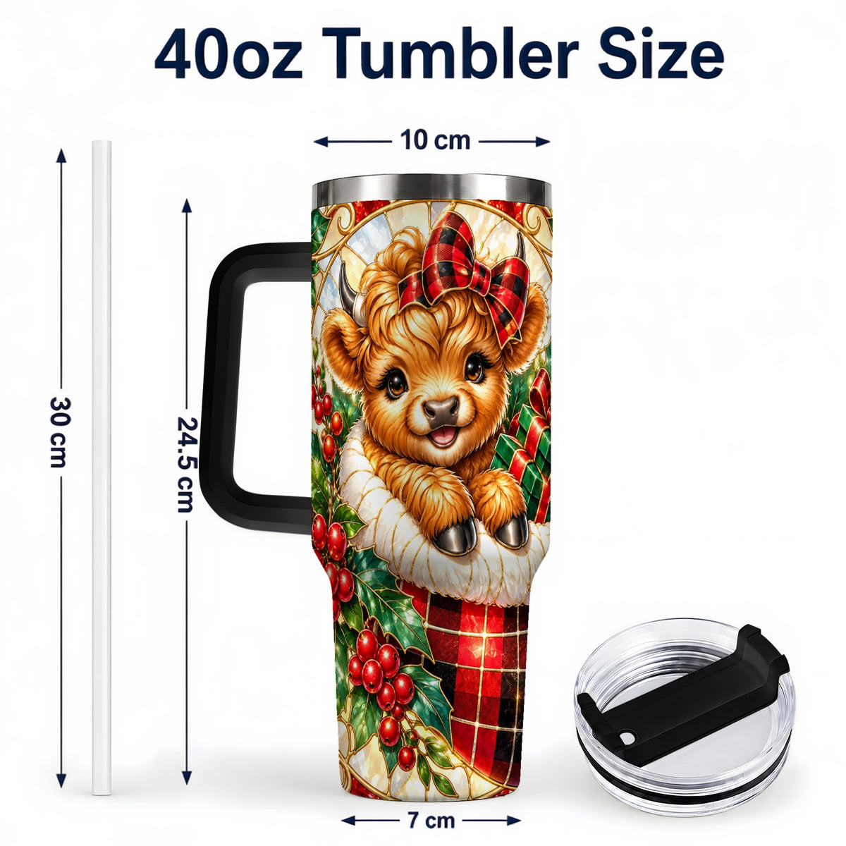 #pl[40oz|Black] Plaid Cow 40oz Tumbler, Christmas Tumbler, Stainless Steel Travel Cup