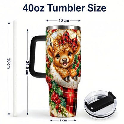 #pl[40oz|Black] Plaid Cow 40oz Tumbler, Christmas Tumbler, Stainless Steel Travel Cup