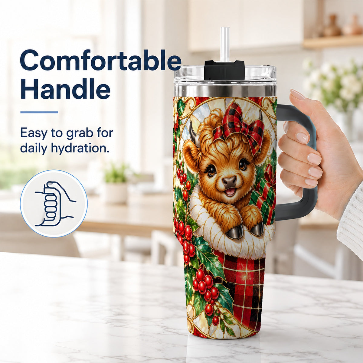 #pl[40oz|Black] Plaid Cow 40oz Tumbler, Christmas Tumbler, Stainless Steel Travel Cup