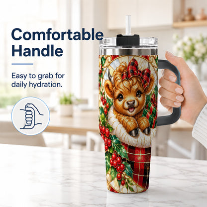 #pl[40oz|Black] Plaid Cow 40oz Tumbler, Christmas Tumbler, Stainless Steel Travel Cup