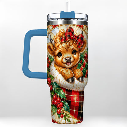 #pl[40oz|Blue] Plaid Cow 40oz Tumbler, Christmas Tumbler, Stainless Steel Travel Cup