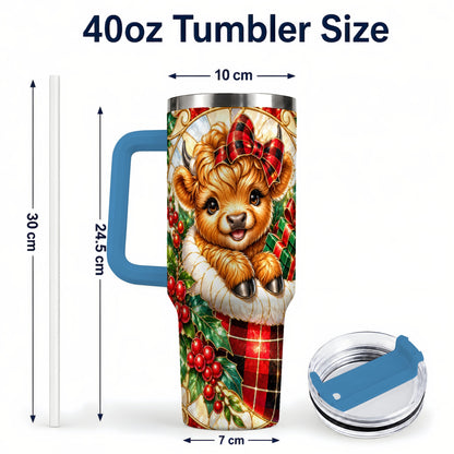 #pl[40oz|Blue] Plaid Cow 40oz Tumbler, Christmas Tumbler, Stainless Steel Travel Cup