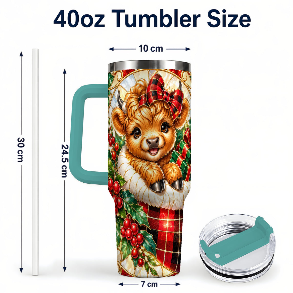 #pl[40oz|Green] Plaid Cow 40oz Tumbler, Christmas Tumbler, Stainless Steel Travel Cup