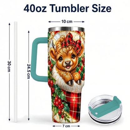 #pl[40oz|Green] Plaid Cow 40oz Tumbler, Christmas Tumbler, Stainless Steel Travel Cup