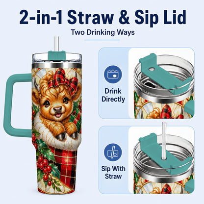 #pl[40oz|Green] Plaid Cow 40oz Tumbler, Christmas Tumbler, Stainless Steel Travel Cup