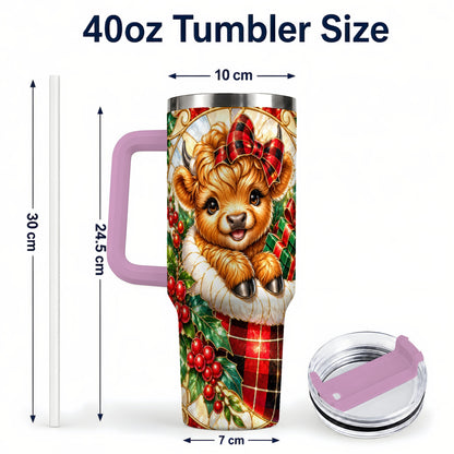 #pl[40oz|Pink] Plaid Cow 40oz Tumbler, Christmas Tumbler, Stainless Steel Travel Cup